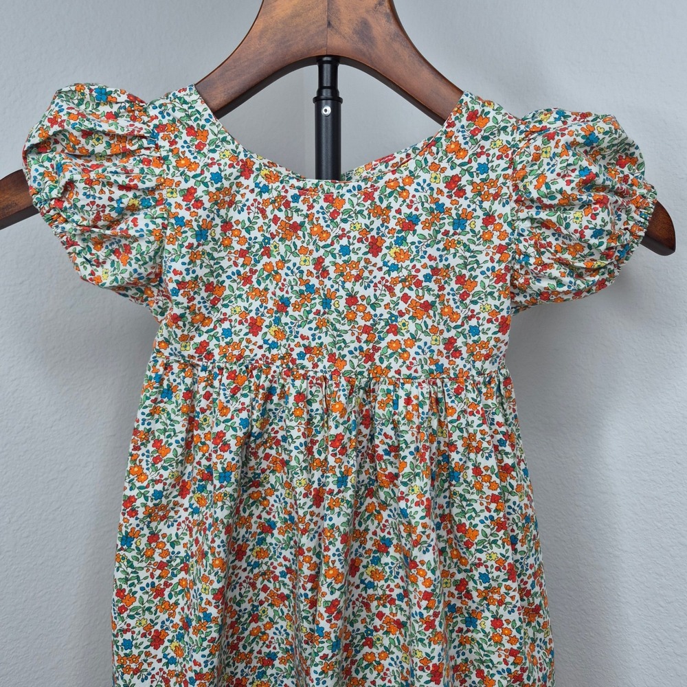 Girls Floral Puff Sleeve Dress Criss Cross Open Back Ditsy Print Multicolor 4/5 - Picture 2 of 6